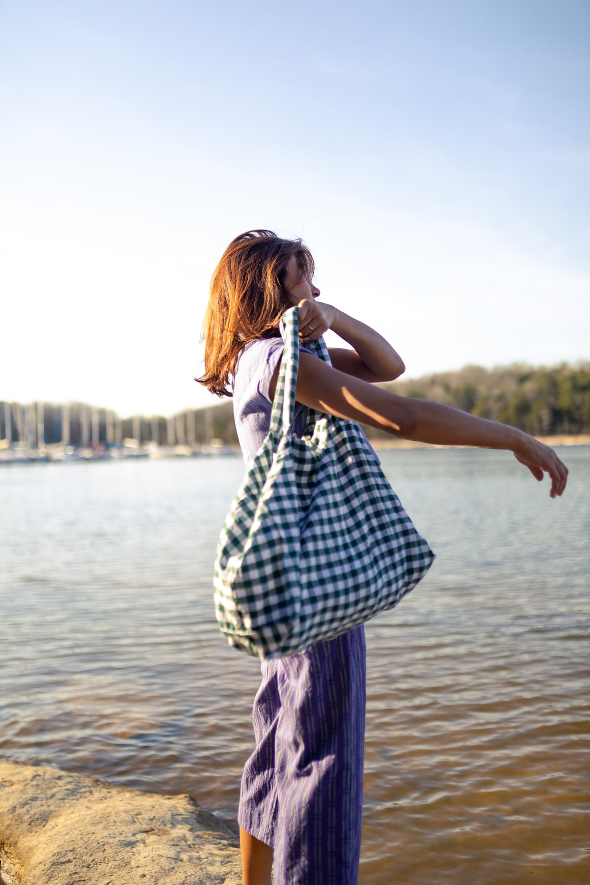 Dark Green Gingham Giada Bag
