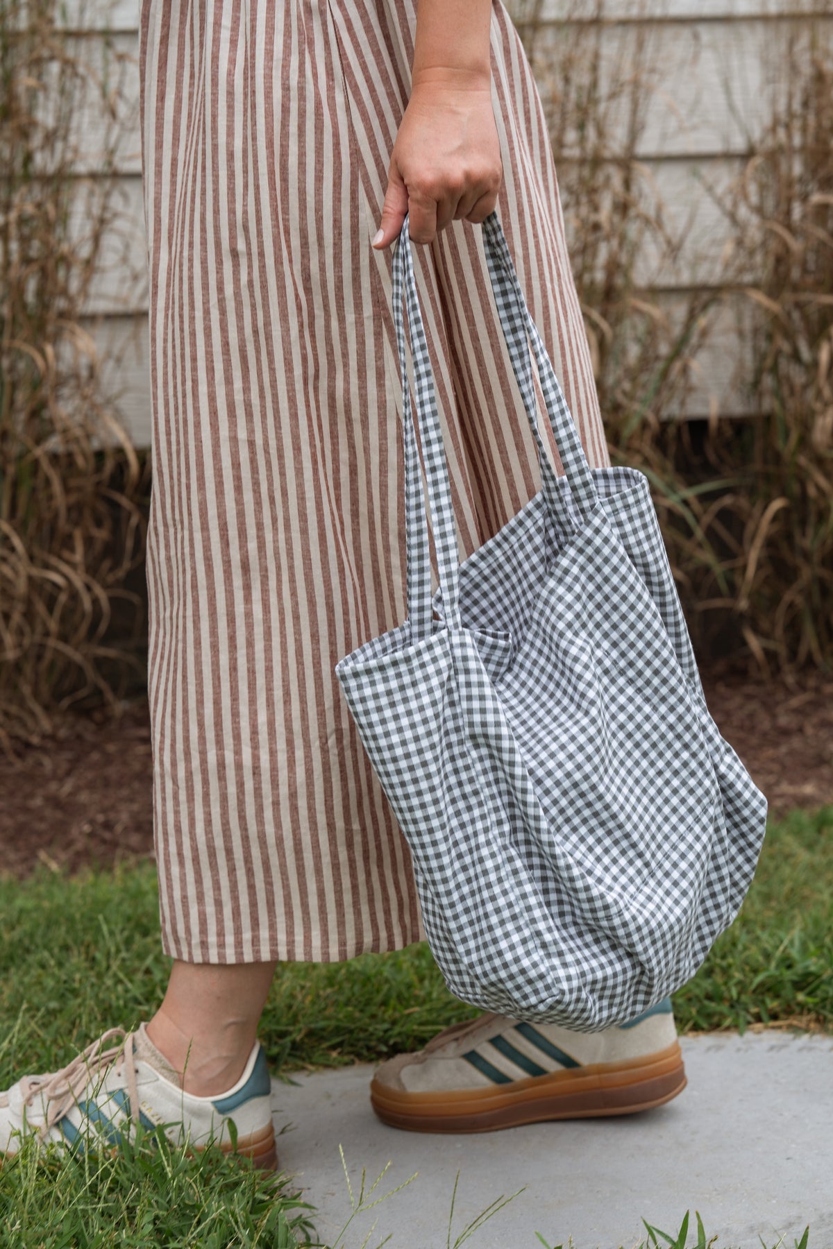 Sage Gingham Easy Tote