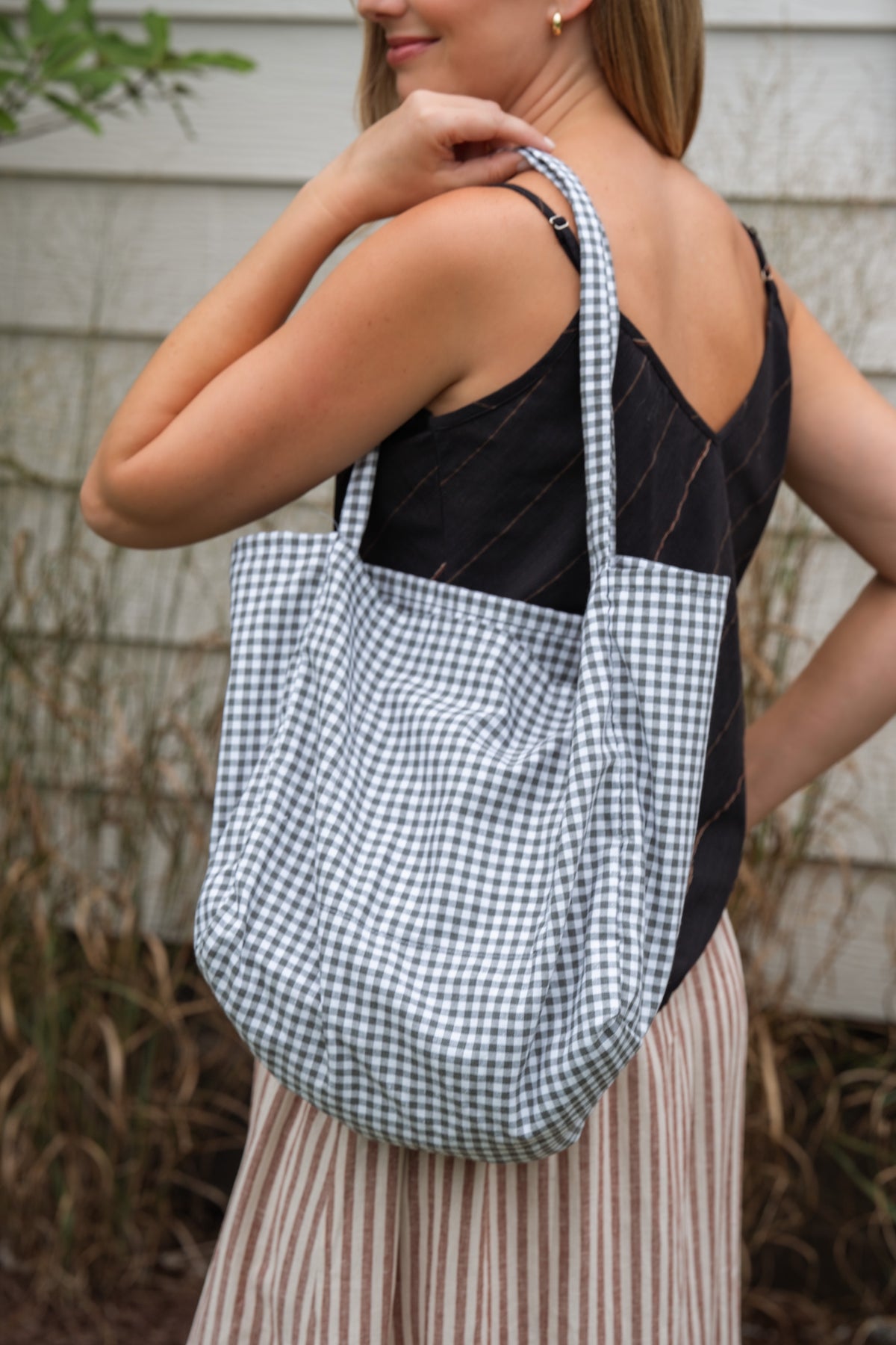 Sage Gingham Easy Tote