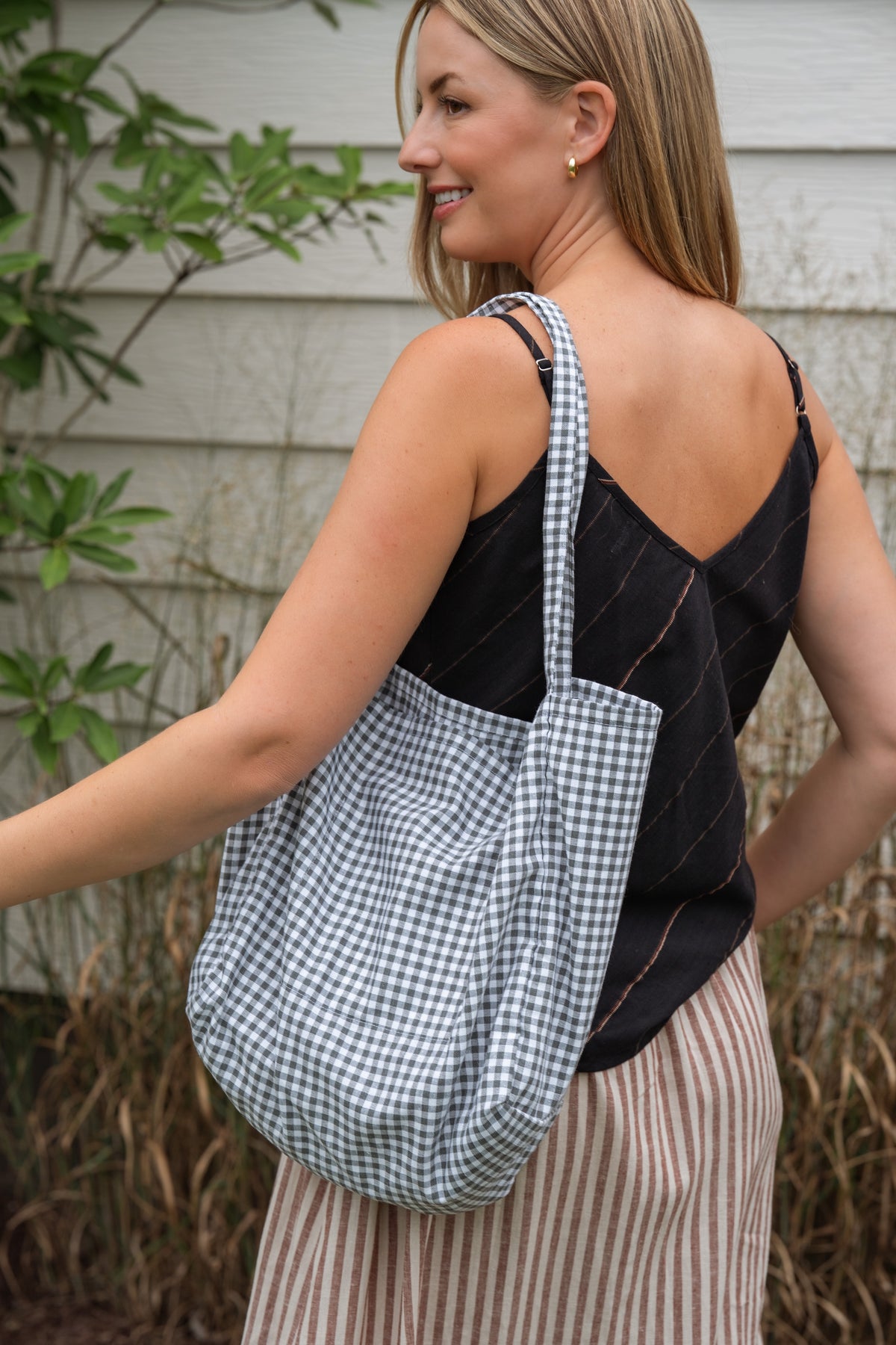 Sage Gingham Easy Tote