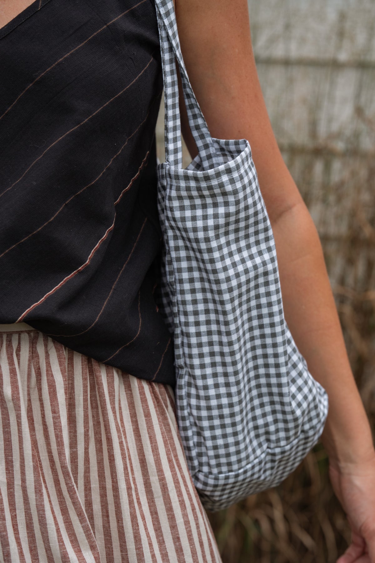Sage Gingham Easy Tote